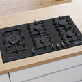 Bosch 90cm Series 6 Black Tempered Glass Gas Cooktop - Five Burners, FlameSelect, Wok Burner - PPS9A6B91A