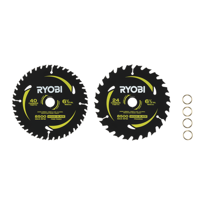 Ryobi Circular Saw Blade 2 Pack - 165mm 24T & 40T - Quick Cuts & Fine Finishes