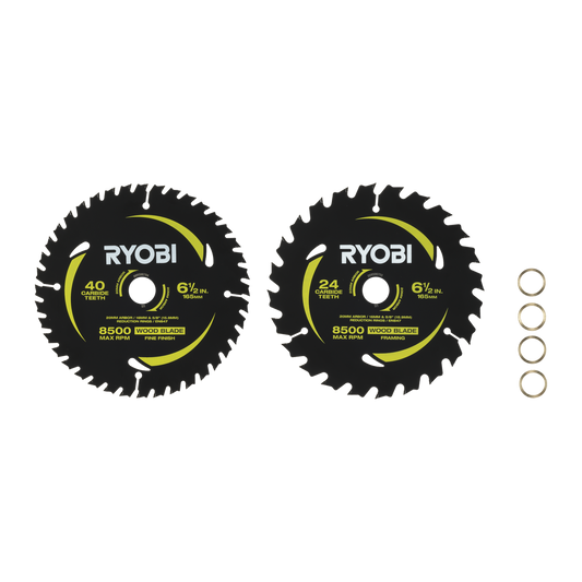 Ryobi Circular Saw Blade 2 Pack - 165mm 24T & 40T - Quick Cuts & Fine Finishes