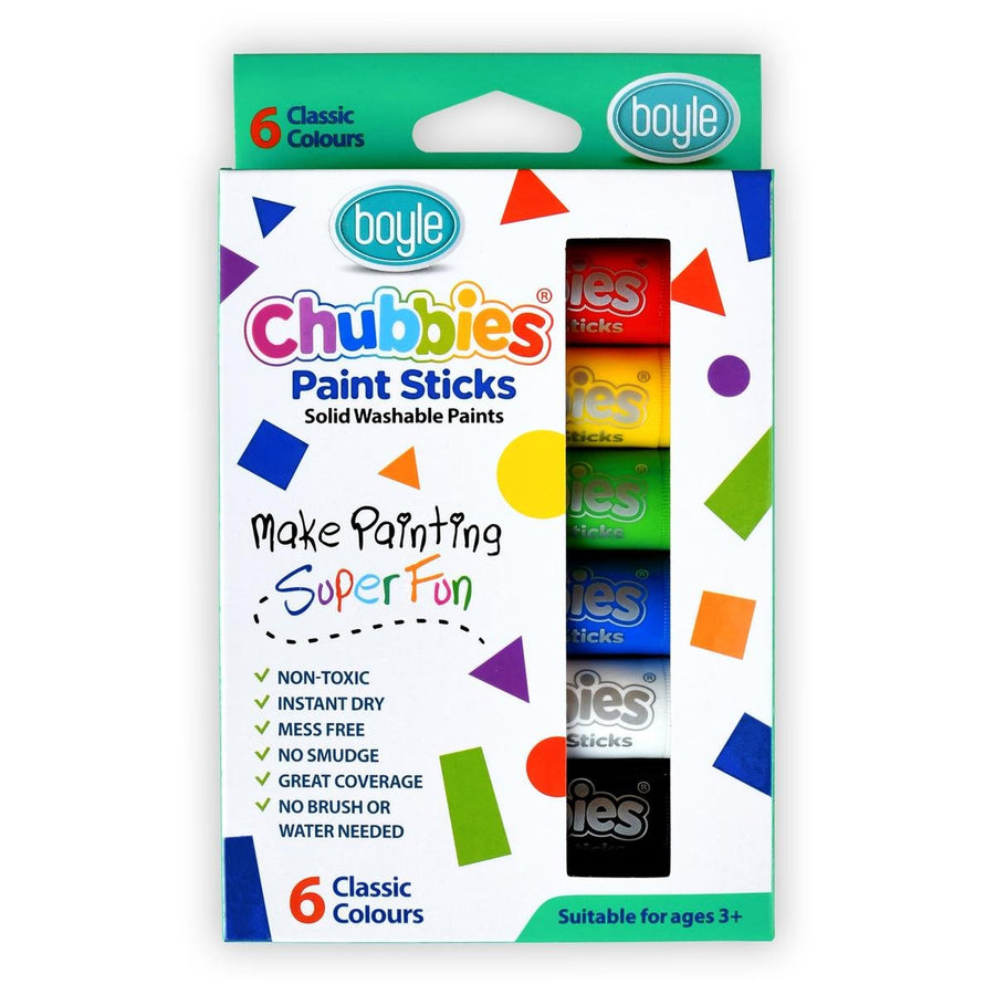 Boyle Classic Colours Chubbies Paint Sticks - 6 Pack - 25mm x 180mm - Non-Toxic - SuperSaverAU - view 1