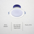 DETA 7W IP44 Tri-Colour Dimmable LED Downlight 240V Hardwired White Blue 10 Pack DET610P10