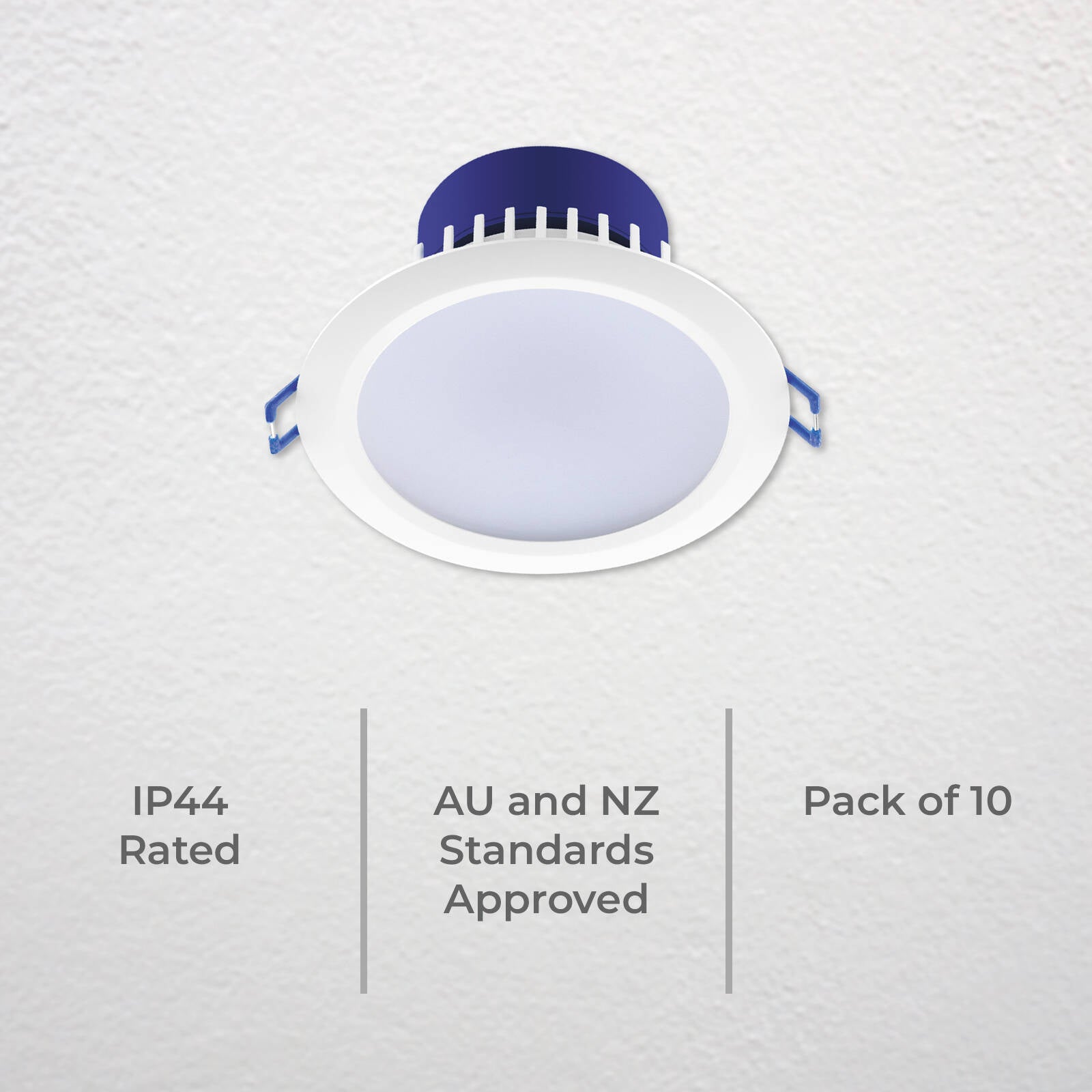DETA 7W IP44 Tri-Colour Dimmable LED Downlight 240V Hardwired White Blue 10 Pack DET610P10