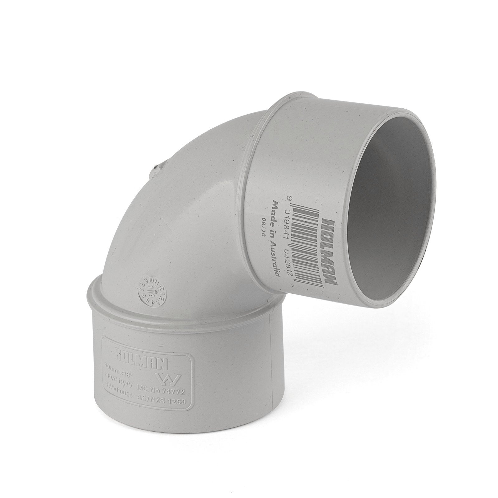 Holman 40mm 88 Degree Female & Female PVC DWV Plain Bend, Grey