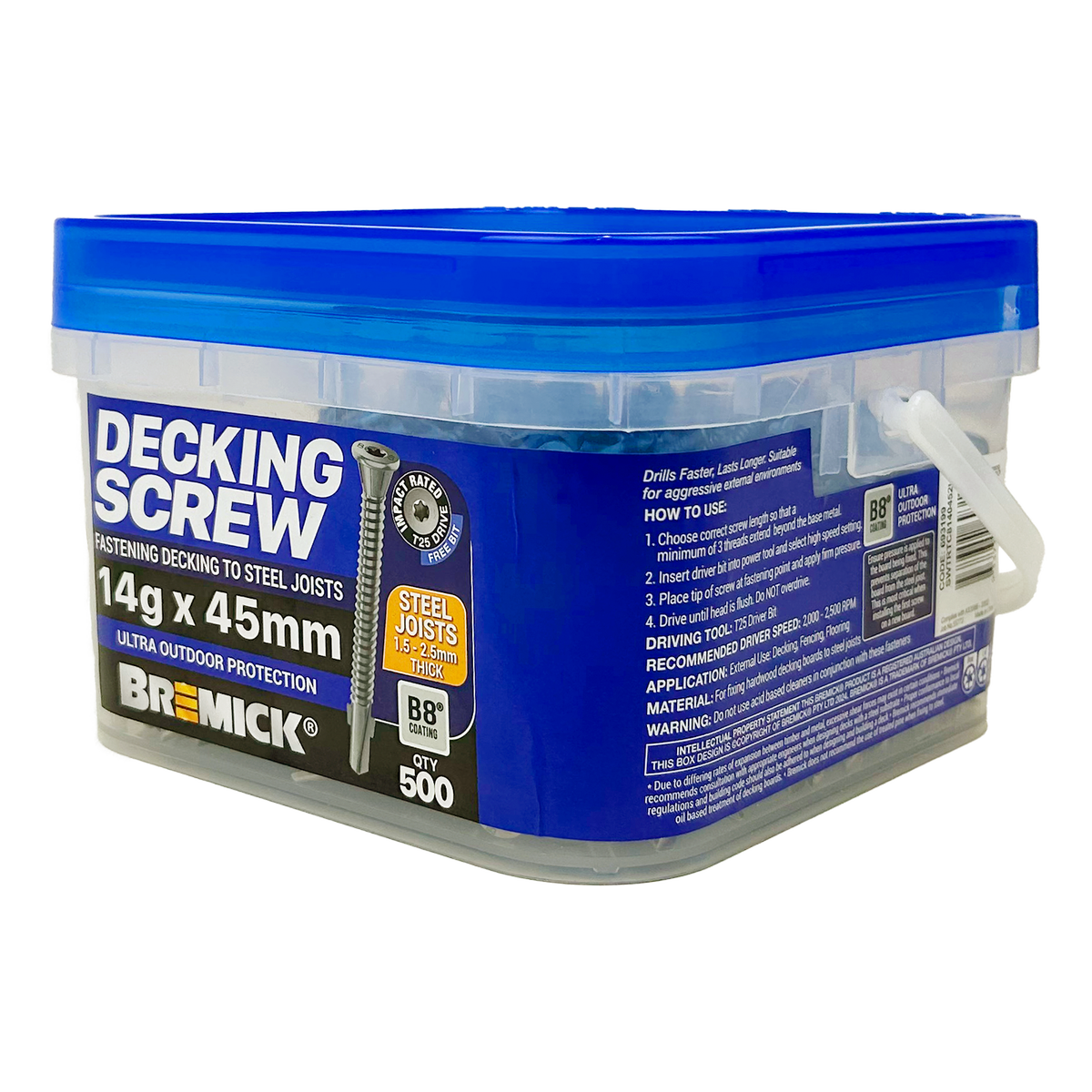 Bremick Decking Screw 14g x 45mm Wing Truss T25 B8 - 500 Pack - Durable Outdoor Fastening - SuperSaverAU - view 1