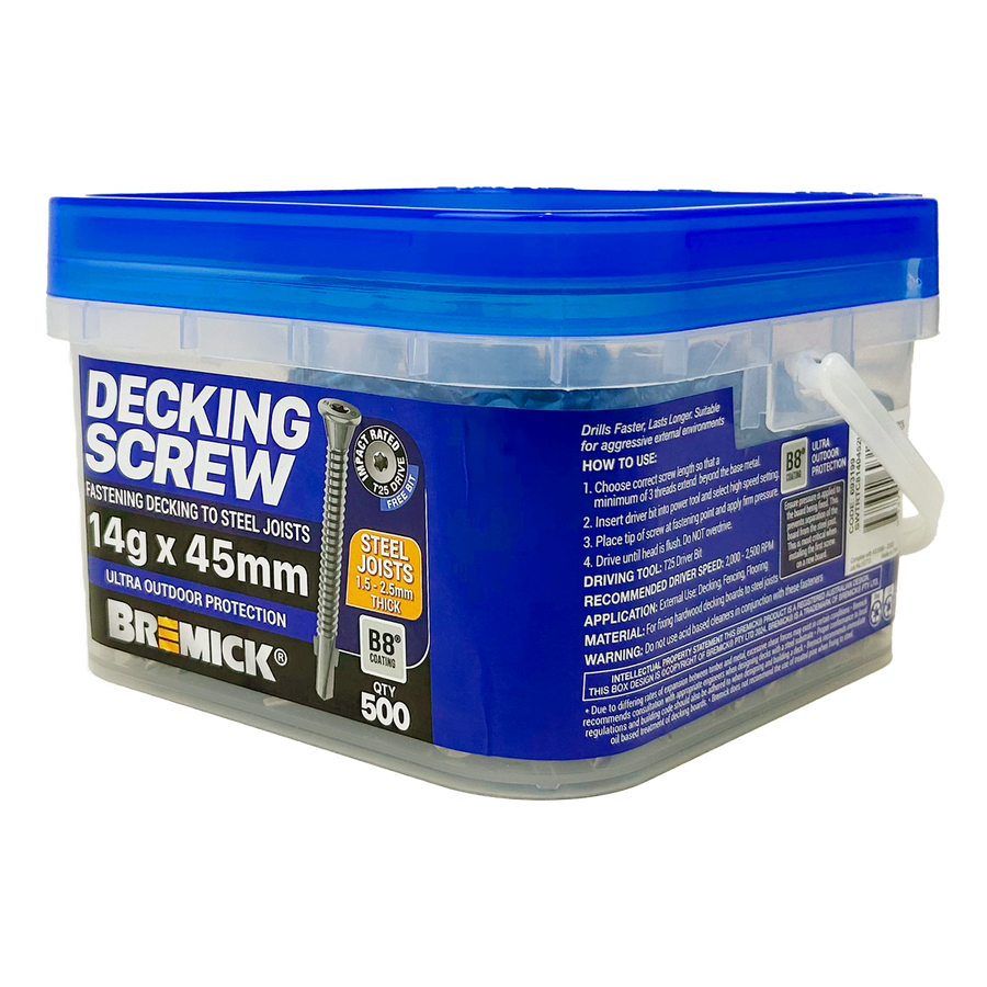 Bremick Decking Screw 14g x 45mm Wing Truss T25 B8 - 500 Pack - Durable Outdoor Fastening - SuperSaverAU - view 1