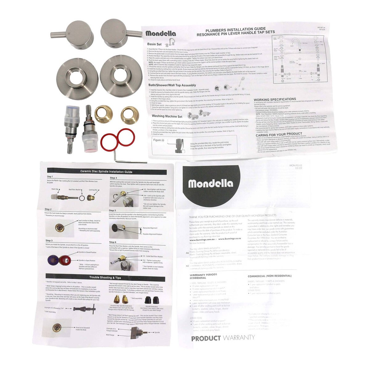 Mondella Brushed Nickel Resonance 1/4 Turn Pin Lever Wall Top Assembly - 1245mm x 76mm x 245mm - Ergonomic Water Control - SuperSaverAU - view 2