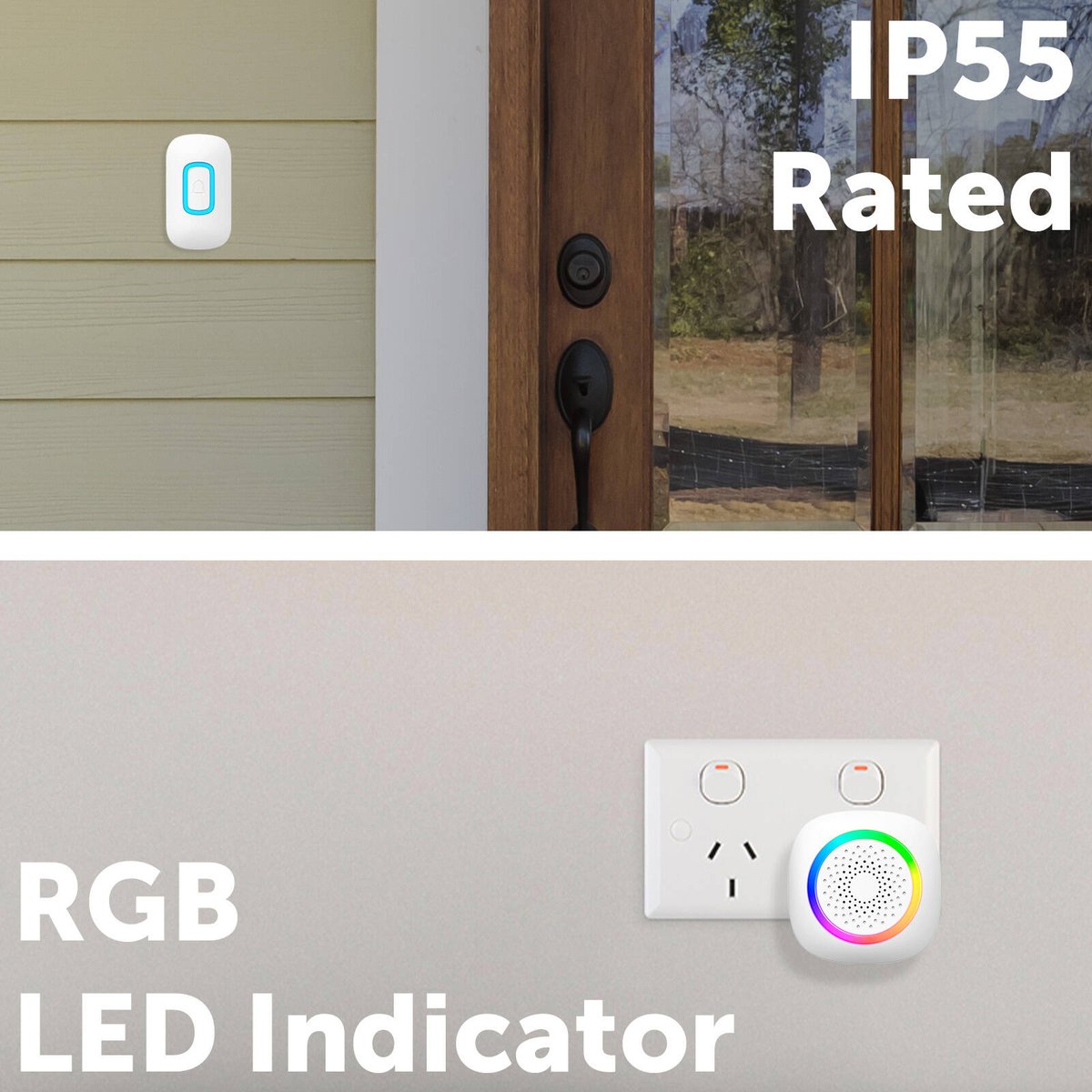 Arlec Wireless Door Chime - 200m Range - RGB - White - 60 Tones - IP55 - SuperSaverAU - view 2