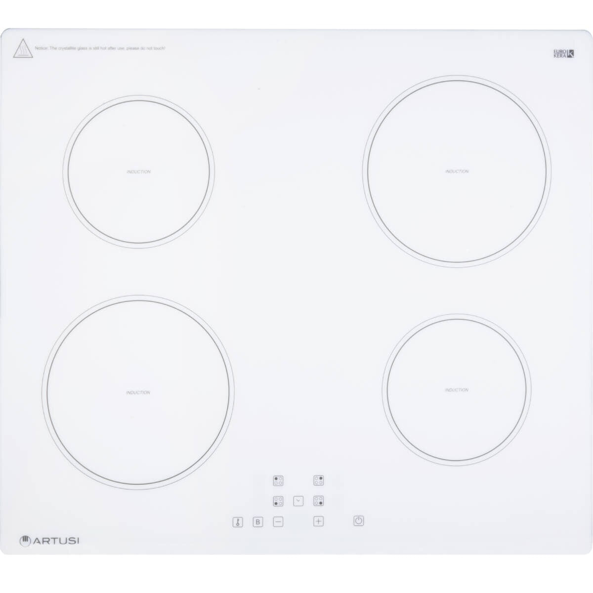 Artusi 60cm White 4 Zone Induction Cooktop - Schott Ceramic Glass, Boost, 99 Minute Timer - CAID6000W