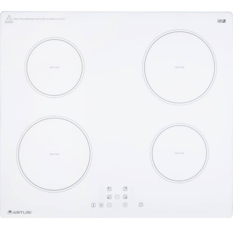 Artusi 60cm White 4 Zone Induction Cooktop - Schott Ceramic Glass, Boost, 99 Minute Timer - CAID6000W