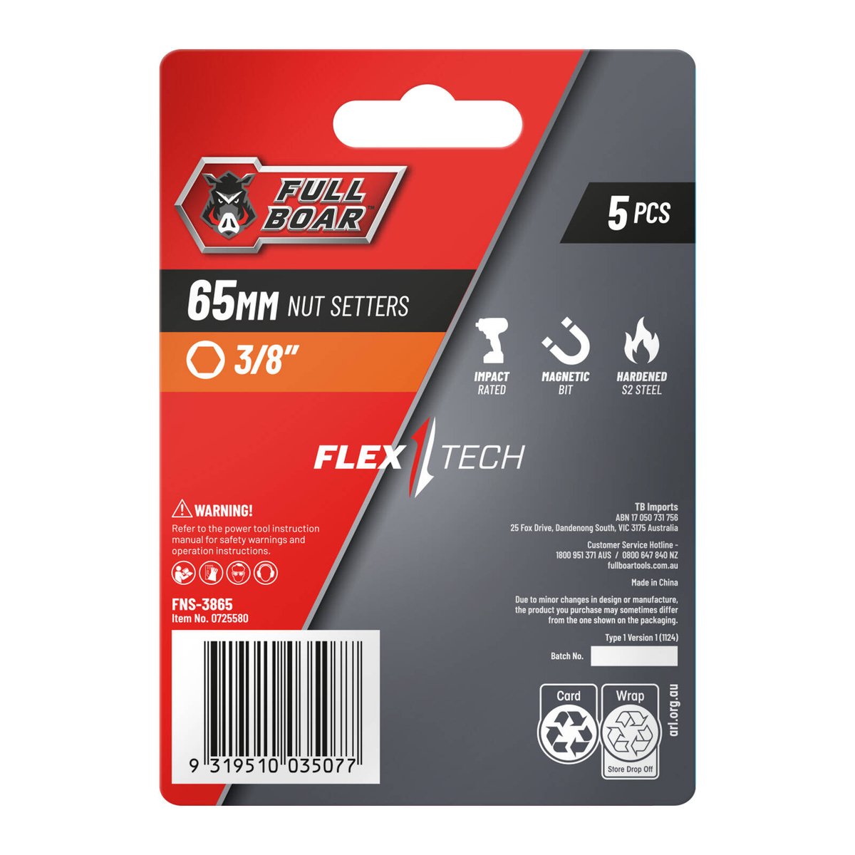 Full Boar 3/8" Magnetic Impact Nut Setters 5 Pack - 65mm - Durable & Strong - SuperSaverAU - view 2