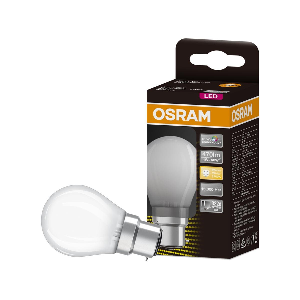 Osram 4W B22D Frosted Warm White Filament LED Light Globe 470lm 51mm - SuperSaverAU - view 1