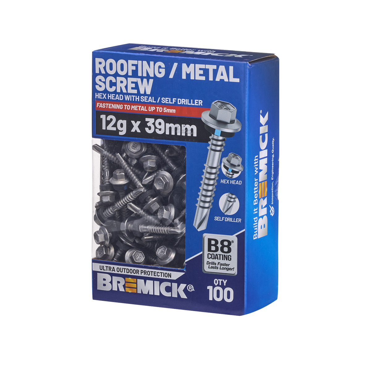 Bremick Hex Roofing Screw 12g x 39mm - B8 - Pack of 100 - Corrosion Resistant - SuperSaverAU - view 1