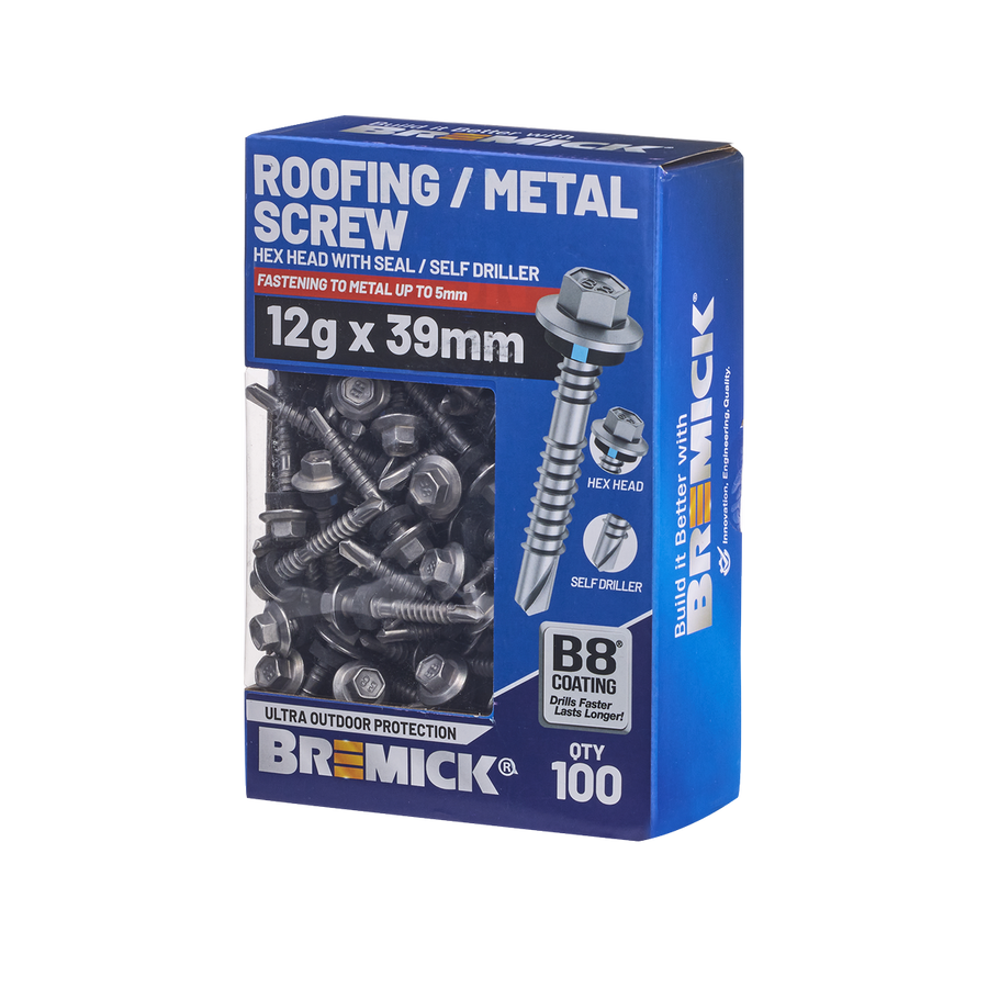 Bremick Hex Roofing Screw 12g x 39mm - B8 - Pack of 100 - Corrosion Resistant - SuperSaverAU - view 1