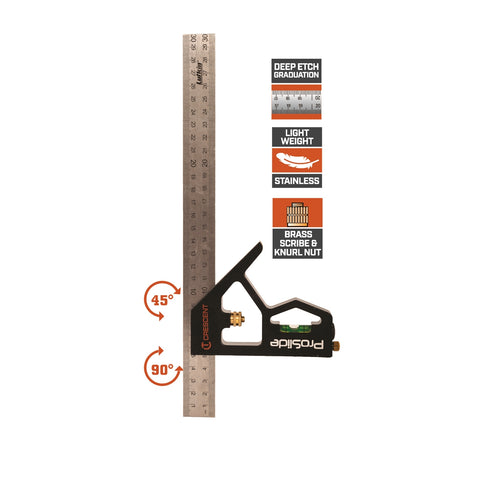 Crescent Lufkin 300mm Aluminium Combination Square, Stainless Steel Rule, Spirit Vial