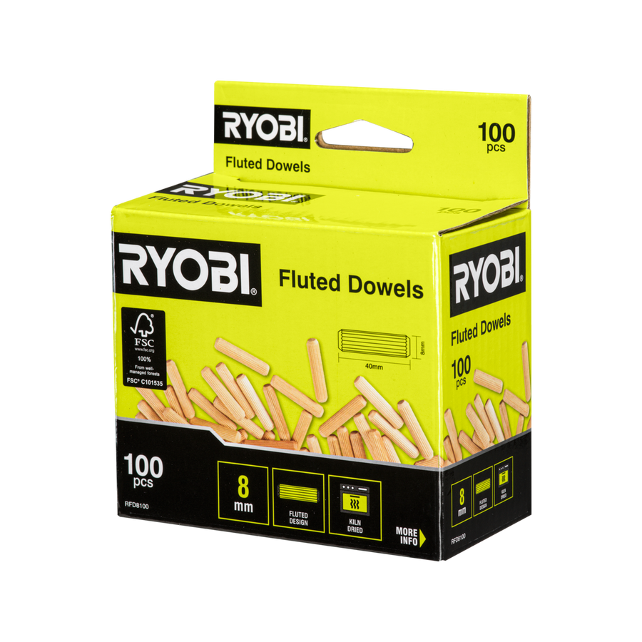 Ryobi 8mm Fluted Dowel - 100 Pack - Timber - Strong Joints - SuperSaverAU - view 1