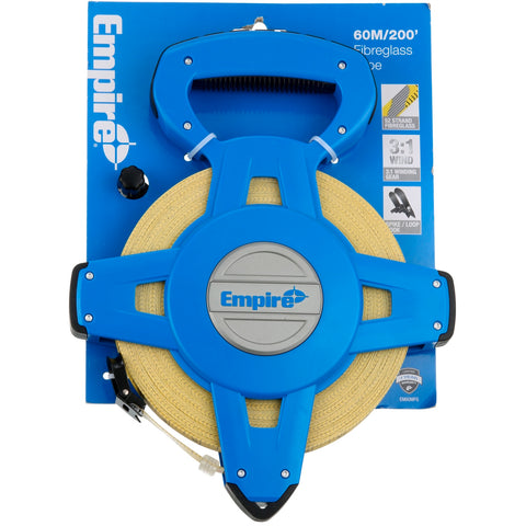 Empire 60m/200ft Open Reel Fibreglass Long Tape, ABS Body, Metric and Imperial