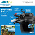 Aquapro AP5000UV Pressure Filter with UV-C Clarifier for Ponds, Outdoor, 32mm Tubing