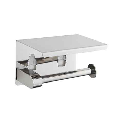 Naleon Adhesive Toilet Roll Holder with Shelf - Chrome - 140mm x 93mm - Rust Resistant - SuperSaverAU - view 1
