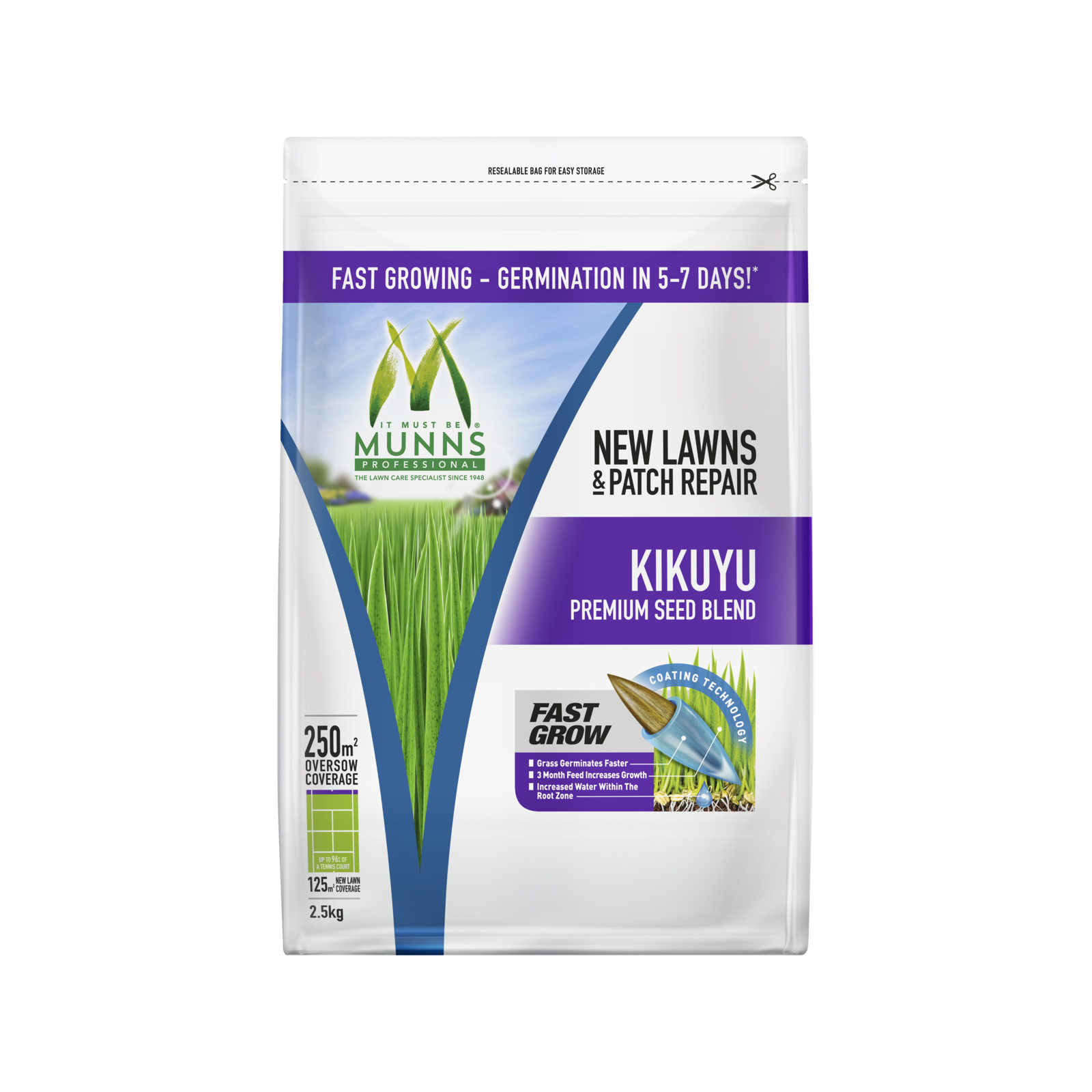 Munns Professional 2.5kg Kikuyu Lawn Seed Blend Drought Tolerant