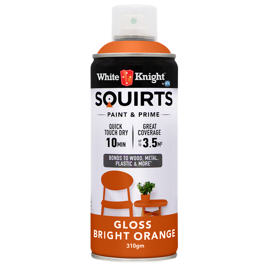 White Knight Squirts Bright Orange Gloss Spray Paint 310g Durable Finish - SuperSaverAU - view 1