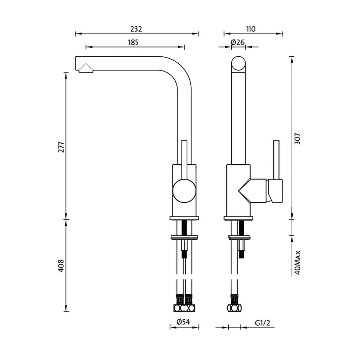 Abey Lucia Lead-Free Sidelever Mixer Tap - Chrome - 360 Degree Swivel - 3K2-LF