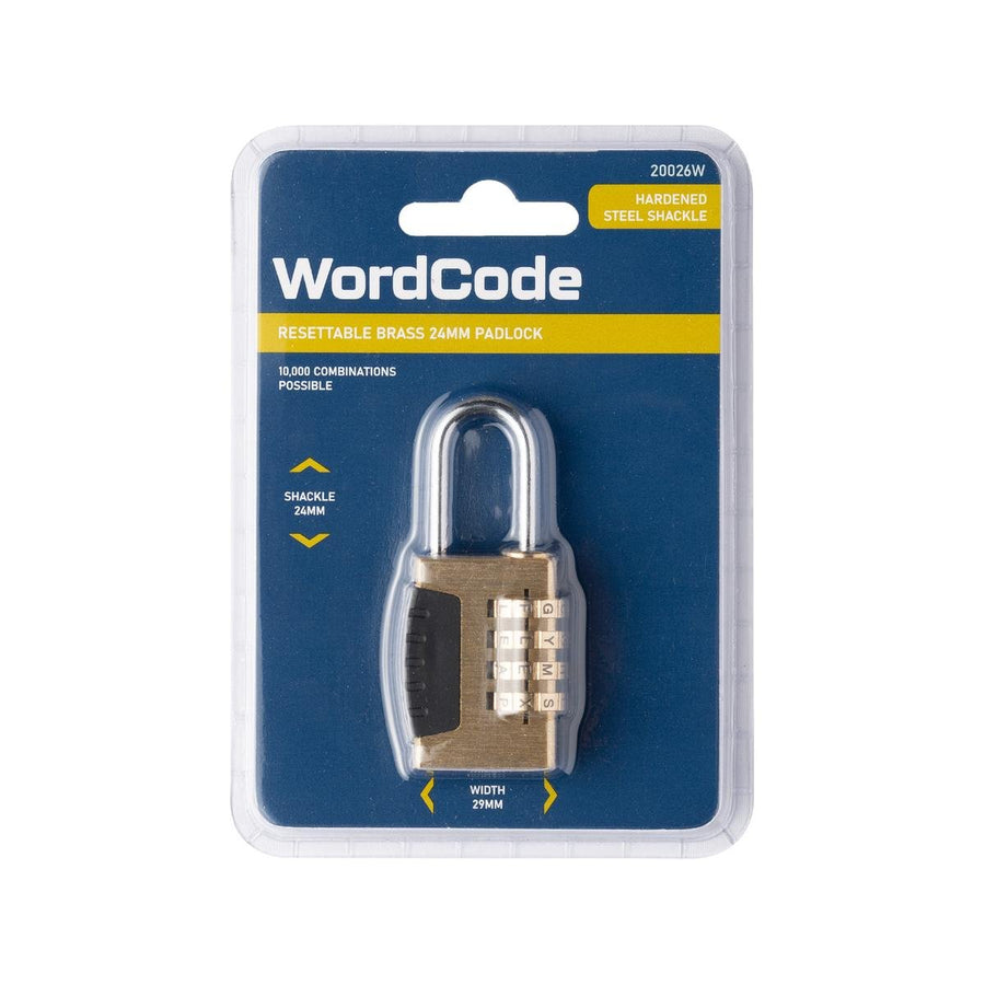 Wordcode 24mm Brass 4 Dial Resettable Padlock - Durable - Secure Locking Solution - SuperSaverAU - view 1