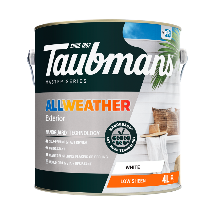 TAUBMANS 4L White Low Sheen Water Based Acrylic All Weather Exterior Paint