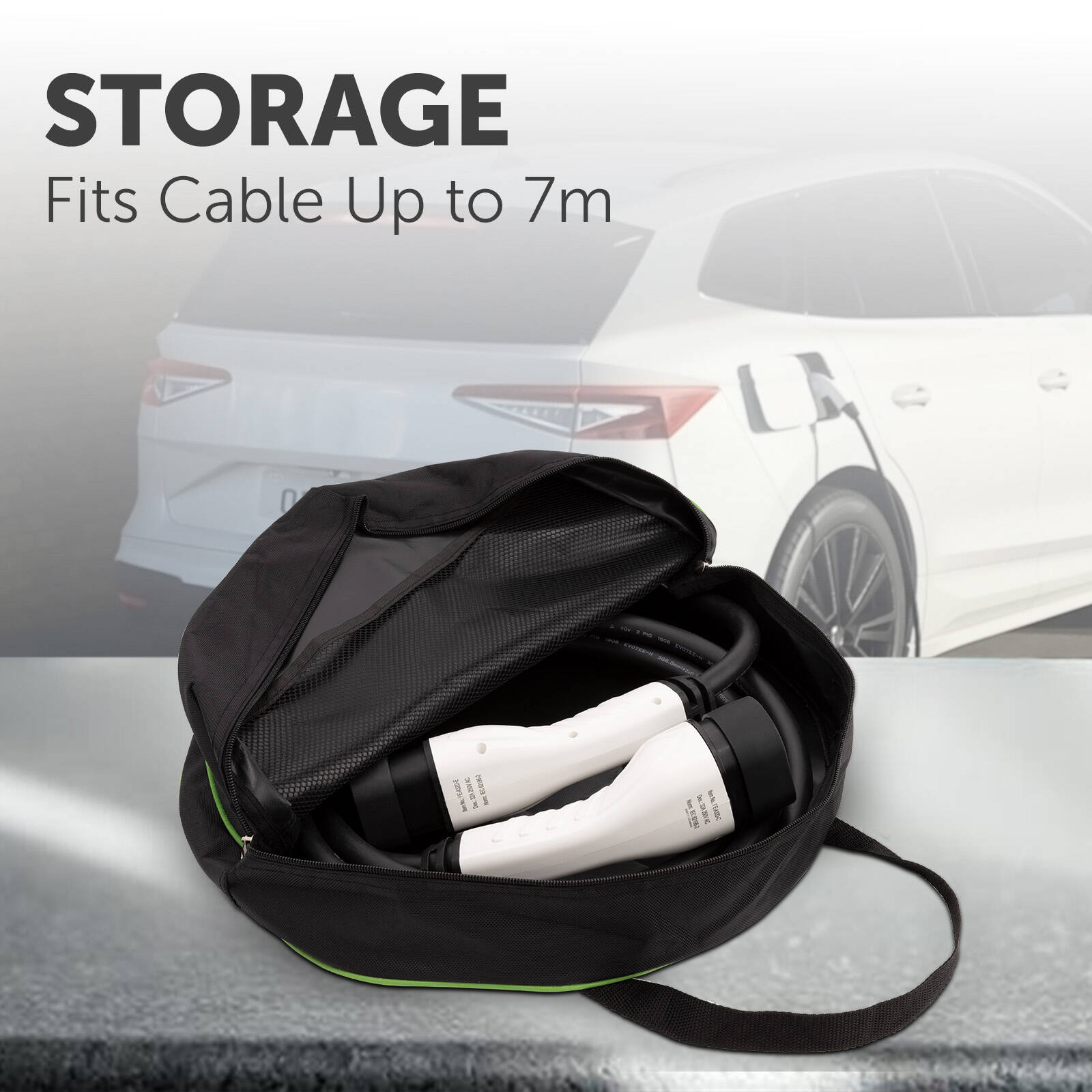 Arlec Portable Charger and Charging Cable Case, Black Fabric, Fits Cables up to 7m