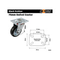 Move It 75mm Black Rubber Swivel Plate Castor 50kg Load Capacity - SuperSaverAU - view 4