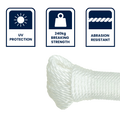 Grunt Super Silver 4mm x 20m Rope, White Twisted Polypropylene, Floats, 240kg Break Strength