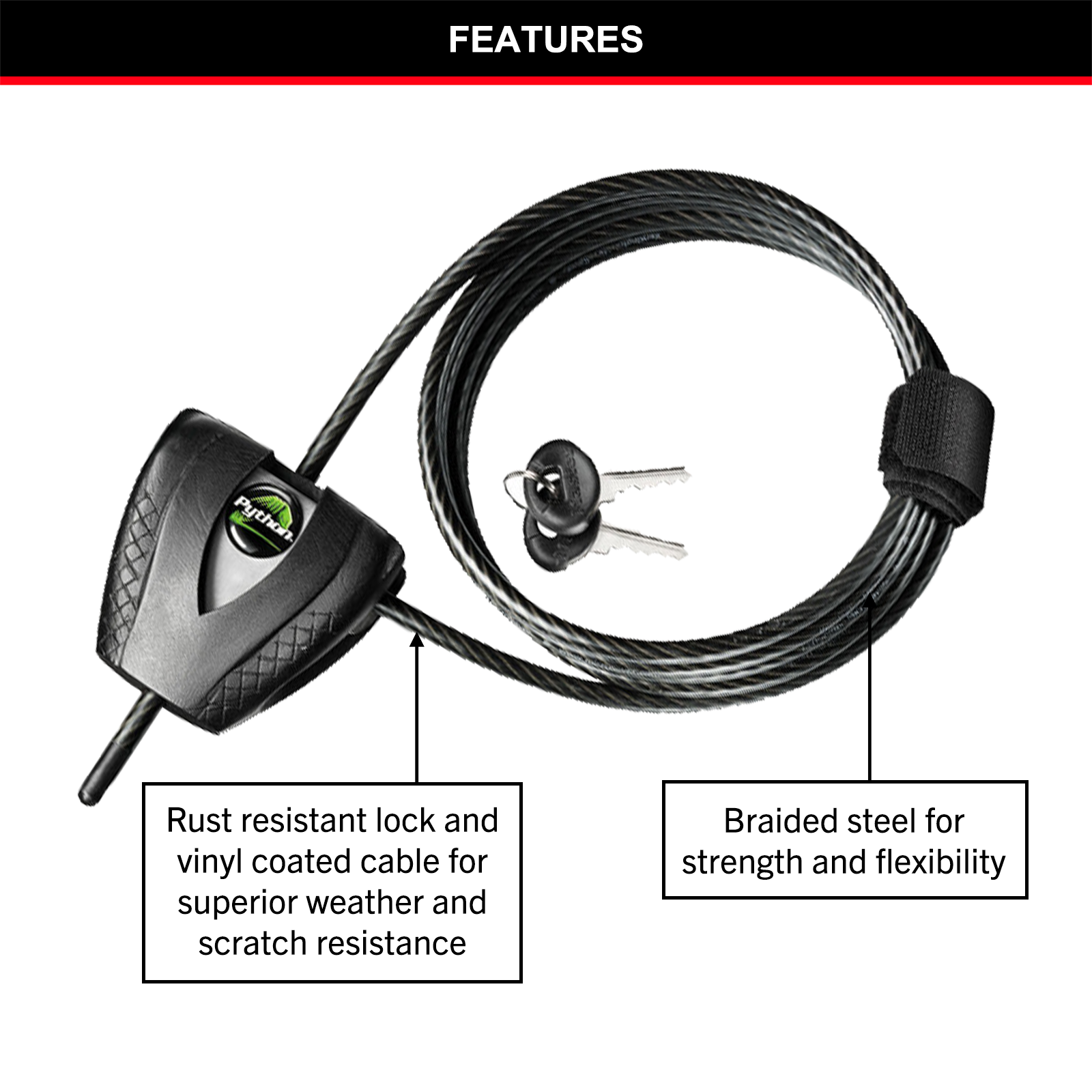 Master Lock 1.8m x 5mm Mini Python Adjustable Locking Cable - Vinyl Coated Braided Steel