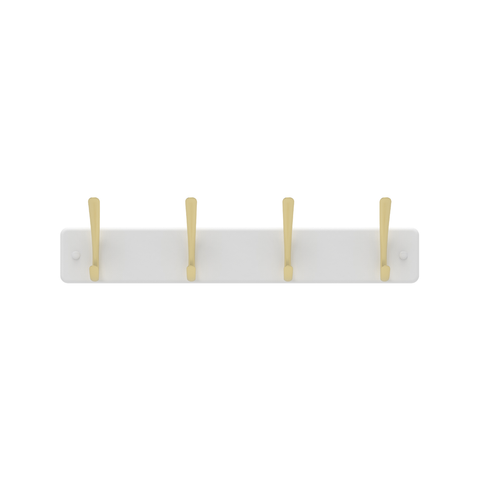 Mode 4 Brushed Brass Hooks White Board Hat and Coat Rack 450mm - Durable Design - SuperSaverAU - view 1