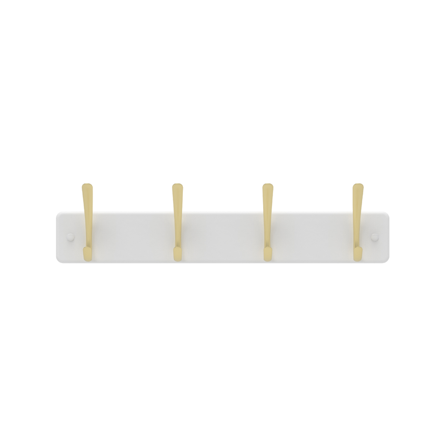 Mode 4 Brushed Brass Hooks White Board Hat and Coat Rack 450mm - Durable Design - SuperSaverAU - view 1