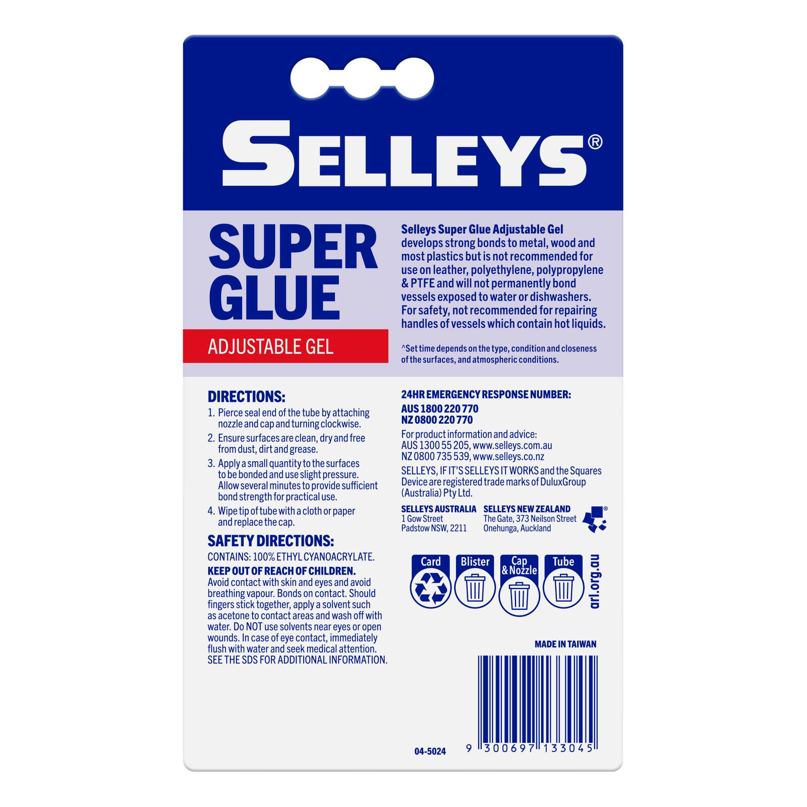 Selleys 3g Super Glue Adjustable Gel, Dries Clear, Bonds Ceramic Metal Wood & Plastics