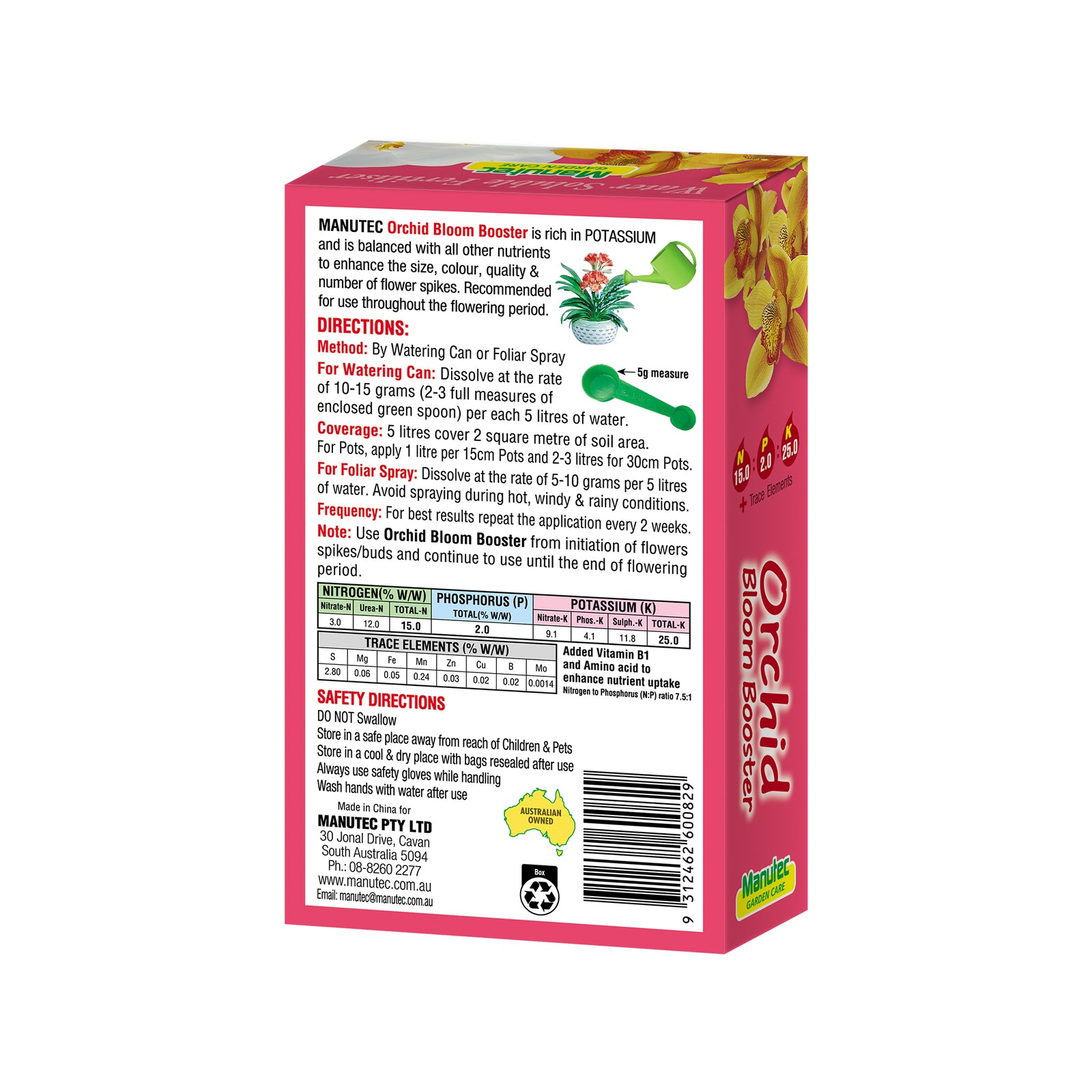 Manutec 600g Orchid Bloom Booster, Water Soluble Crystalline Powder NPK 15-2-25