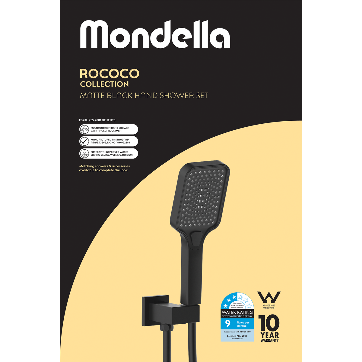 Mondella Wels Multifunction Hand Shower Set 9L/min 280mm Black Matte - Water Saving - SuperSaverAU - view 4
