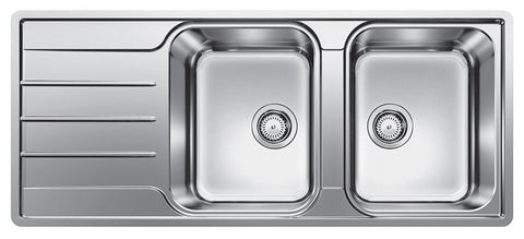 Blanco double bowl sink with left hand drainer - 18/10 stainless steel, flush or top mount - LEMIS8SRIFK5