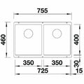 Blanco SUBLINE double bowl undermount sink - Black Silgranit, Hygiene Plus, overflow - SUB350350UBK5