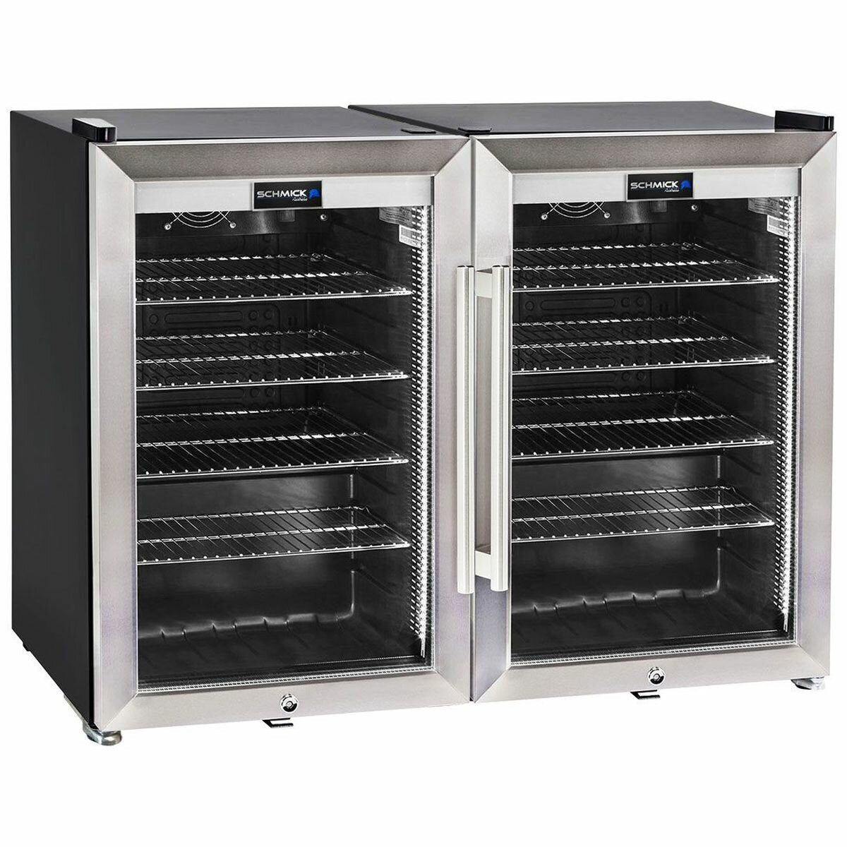 Schmick 140L Beverage Centre - Stainless Steel, Two Side by Side Fridges, Triple Glazed - HUS-SC70-SS-COMBO