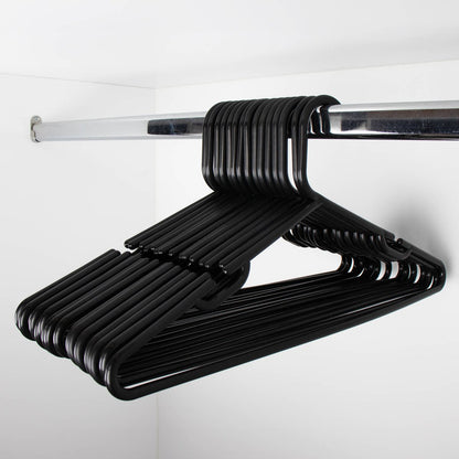 Practa Black Heavy Duty Plastic Tube Clothes Hangers 15 Pack - 445mm x 215mm - Anti-Slip Notches - Extra-Wide Design