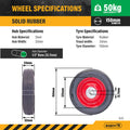 Easyroll 150mm Black Rubber Tyre with Red Metal Centre, Solid, 50kg Load