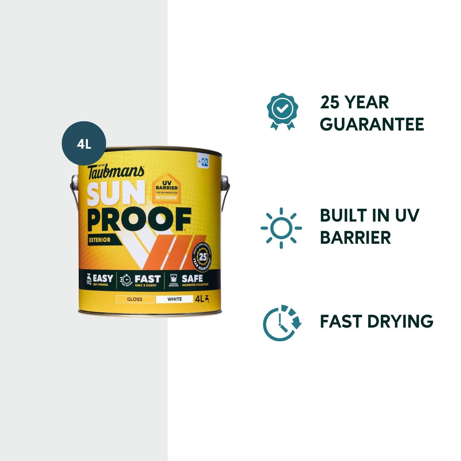 Taubmans Sunproof 4L White Gloss Exterior Paint - UV Resistant, Water Based, Tintable