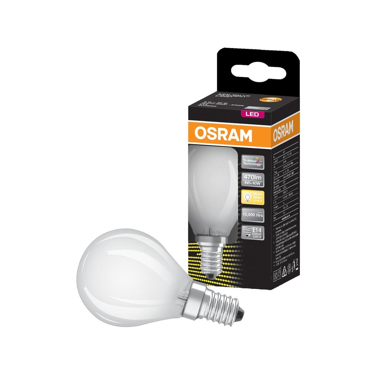 Osram 4W E14 Frosted Warm White Filament LED Light Globe 470lm 3000K - SuperSaverAU - view 1