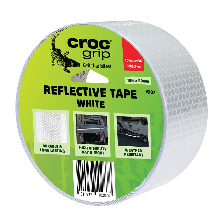 Croc Grip White Reflective Safety Tape - 10m x 50mm - Durable - High Visibility - SuperSaverAU - view 1