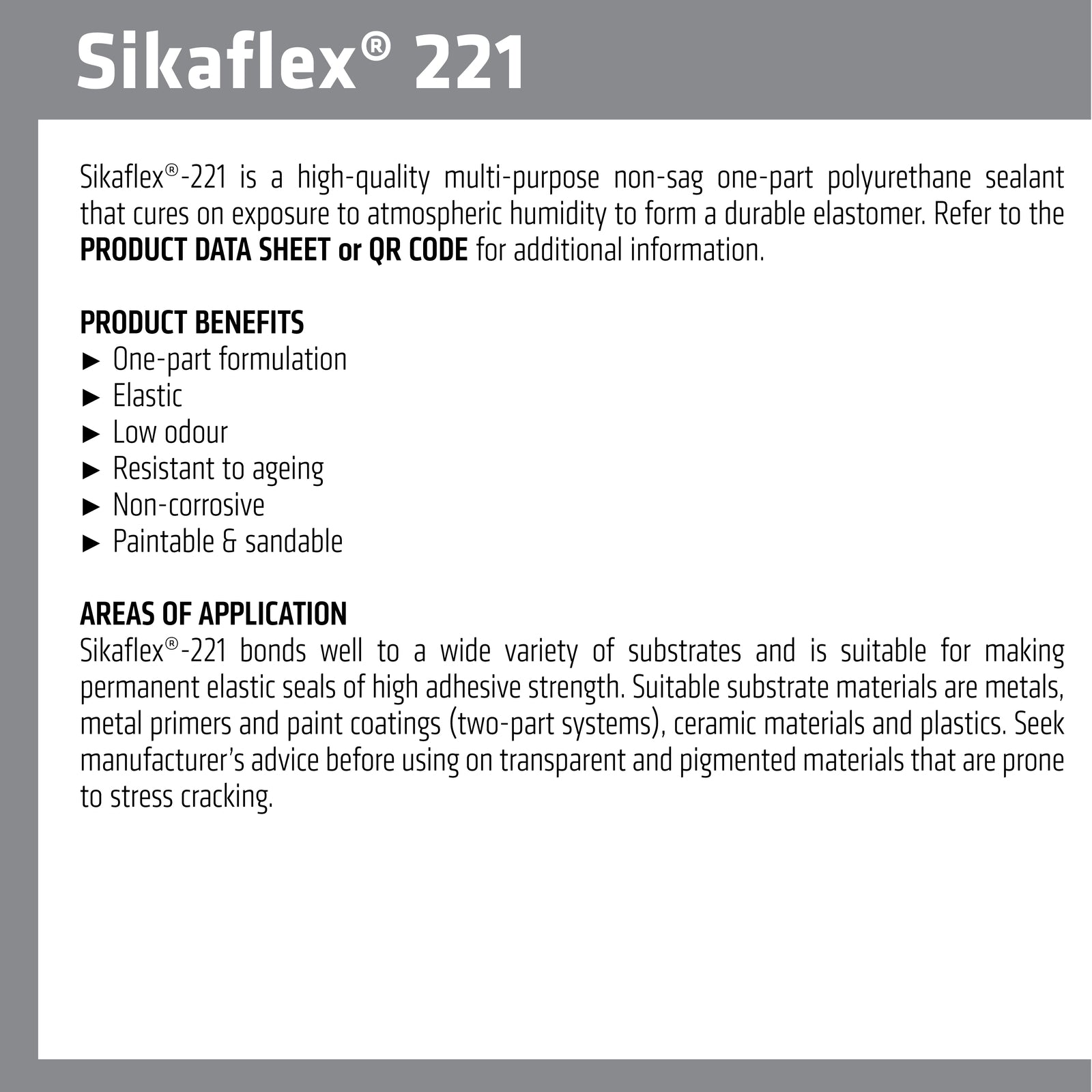 Sika Sikaflex 221 Multi-Purpose Polyurethane Adhesive Sealant 310ml, White