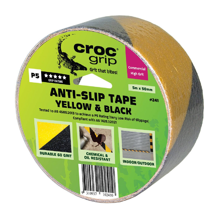 Croc Grip Anti Slip Tape 5m x 50mm Yellow Black Durable Water Resistant - SuperSaverAU - view 1