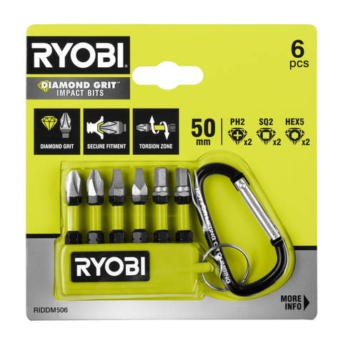 Ryobi 50mm 6 Piece Mixed Diamond Grit Impact Driving Bit Set - Durable - Secure Fit - SuperSaverAU - view 1