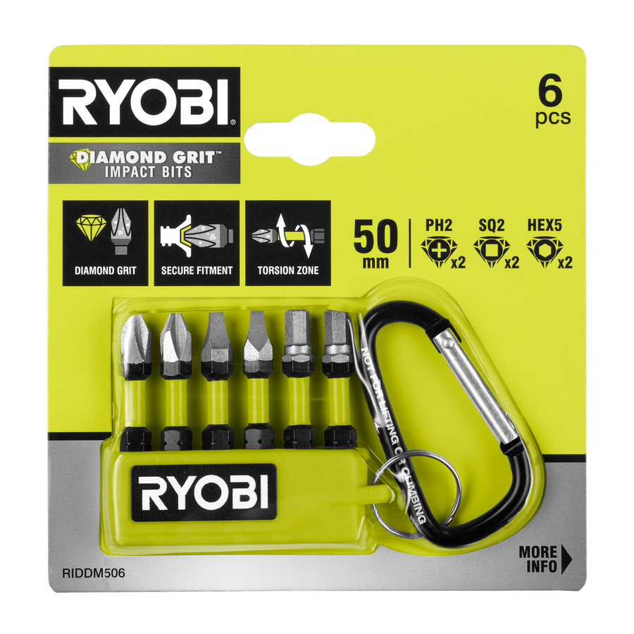 Ryobi 50mm 6 Piece Mixed Diamond Grit Impact Driving Bit Set - Durable - Secure Fit - SuperSaverAU - view 1