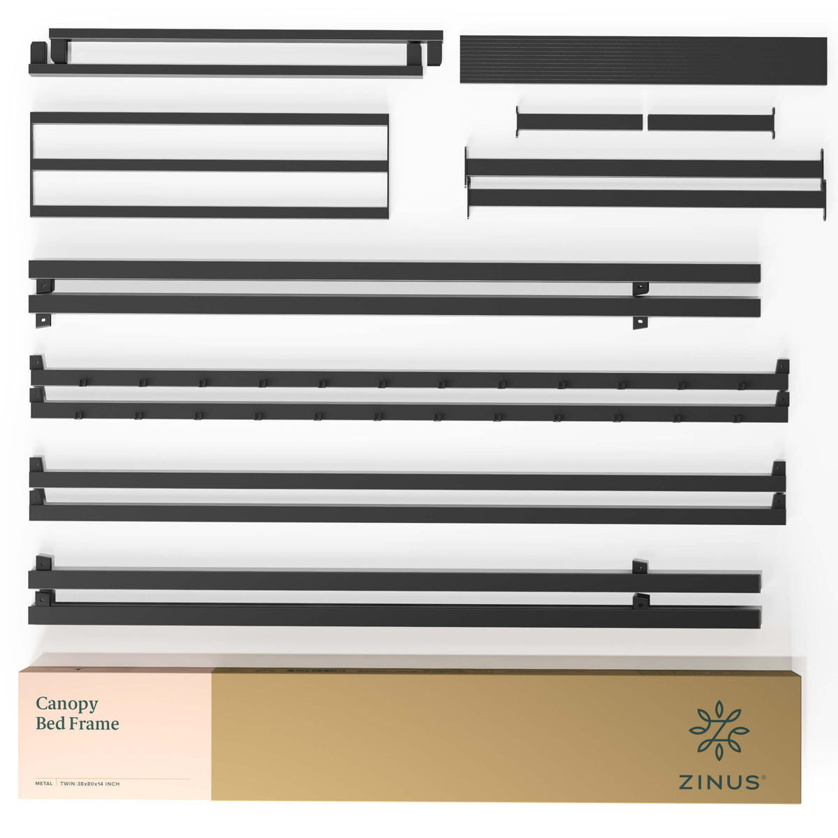 Zinus Patricia Single Metal Canopy Bed Frame in Black - Steel Frame, Underbed Storage - AU-CPBF-S