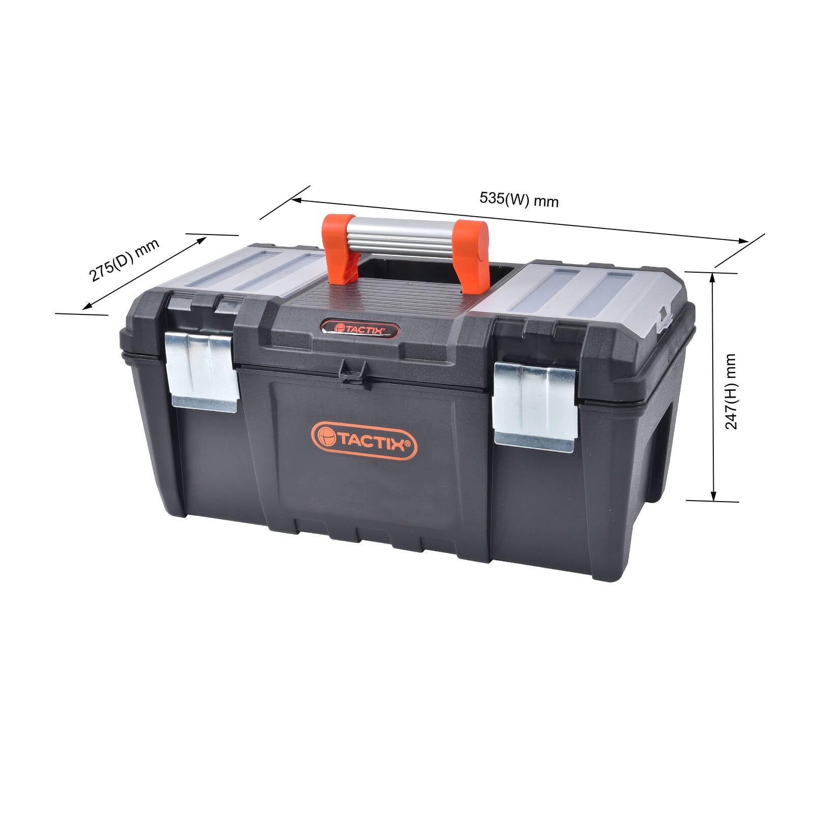 Tactix 535mm Tool Box with Aluminium Handle and Steel Latches, Polypropylene